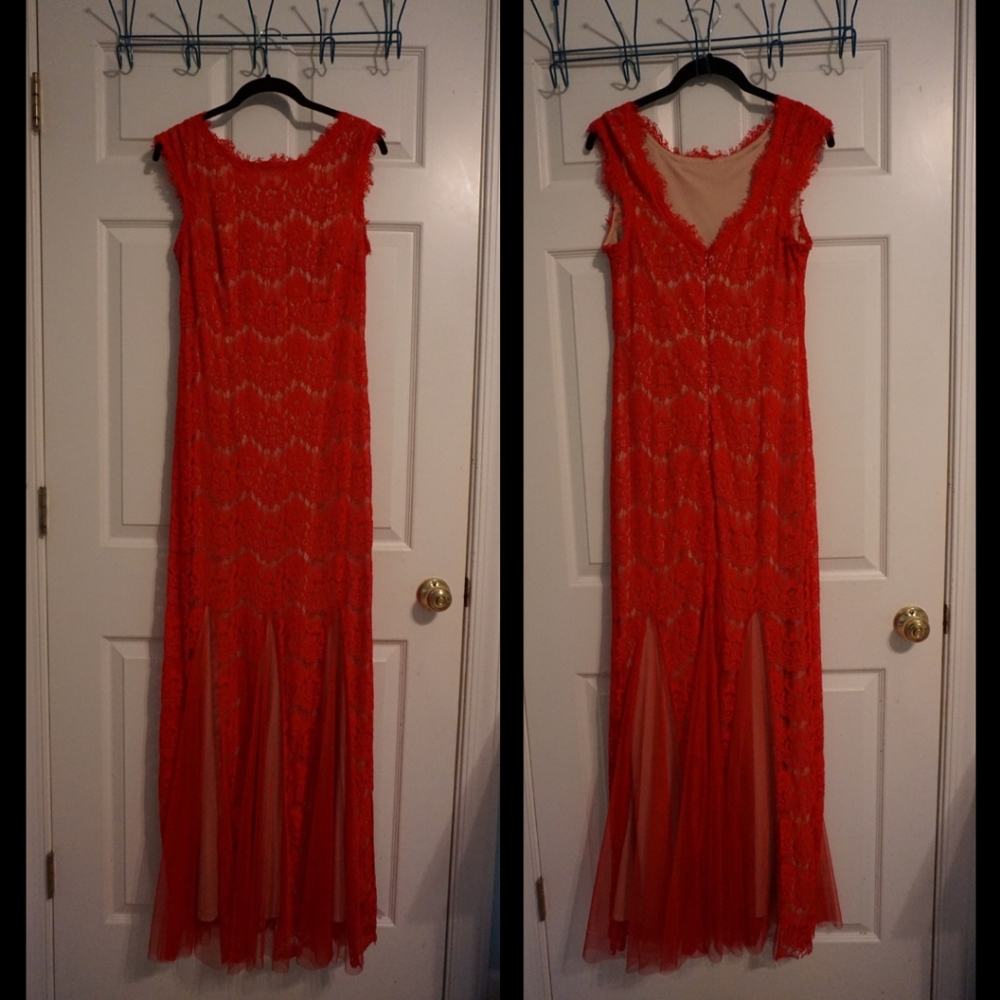 Betsy & Adam Size 6 Red Lace Prom Dress Evening Gown (EUC) 💃